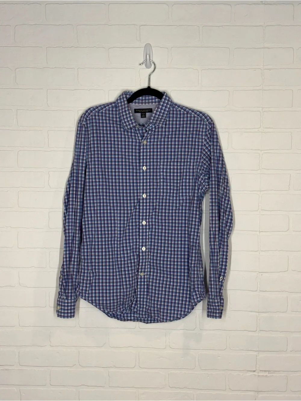 Banana Republic Mens Small Soft-Wash Plaid Button Down Shirt Blue Purple Gingham